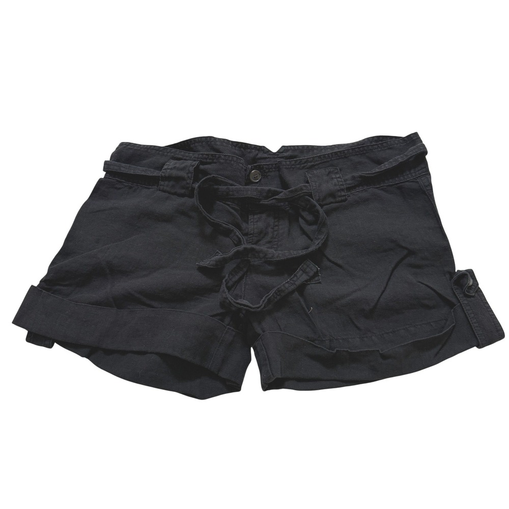 Juicy Couture Cuffed Shorts Women Size 4 Black 100% Linen Drawstring Waist USA